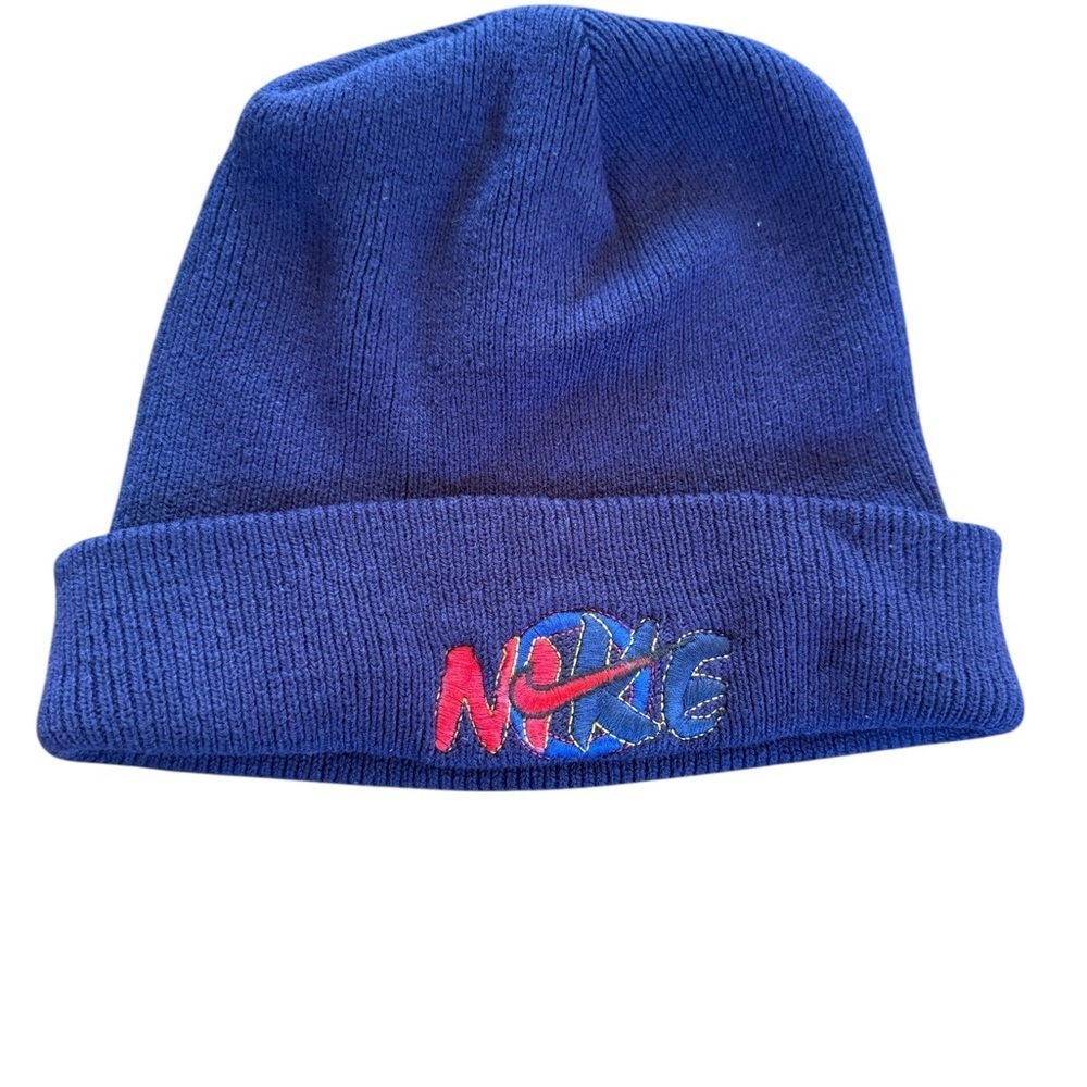 Adult Nike beanie in navy cuffed embroidered in red & blues  UNISEX